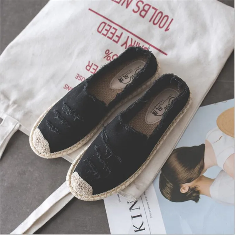 Туфли женские холщовые без шнуровки дышащие лоферы плоская подошва эспадрильи