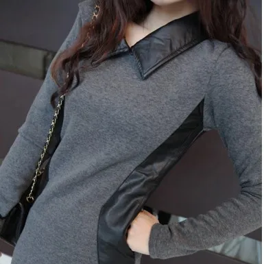 Женская удлиненная футболка из ПУ кожи с длинным рукавом|basic shirt|female t-shirtlong-sleeve