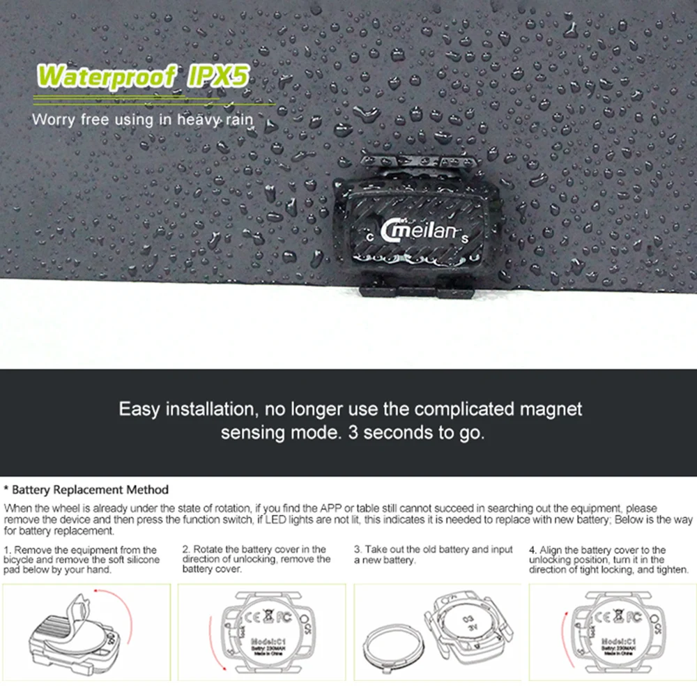 Meilan Bike Speed &amp Cadence Sensor C1 BT Spinning Training Waterproof IPX5 Bicycle Speedometer | Спорт и развлечения
