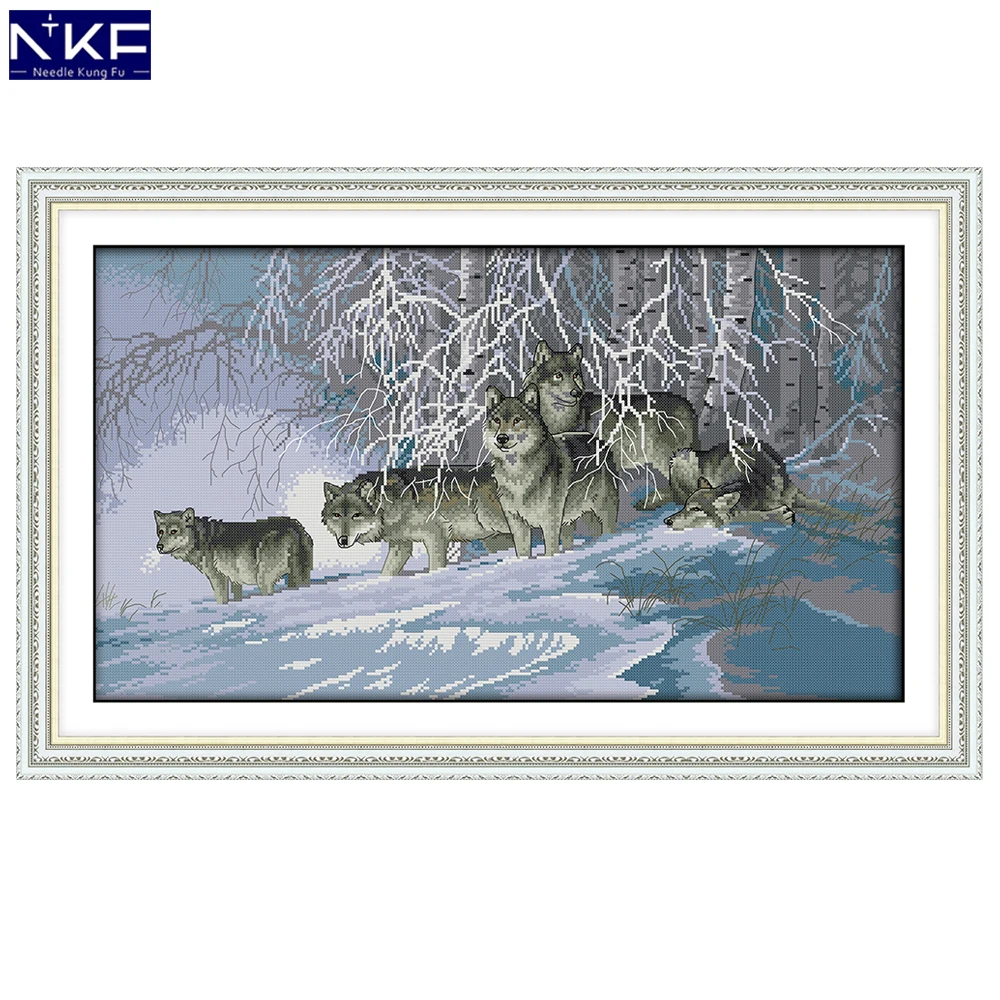 

NKF Wolves Animal Cross Stitch Set Handmade Craft Needlework Cross-Stitch Embroidery Kit Cross Stitch for Home Decor