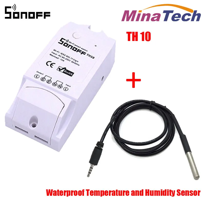Интеллектуальный выключатель света Sonoff TH10/16 Температура и контроль влажности Интеллектуальный переключатель Wi-Fi в режиме реального времени Дисплей 10/16A IOS Android дистанционного Управление ВКЛ/ВЫКЛ - Цвет: TH10 add senser