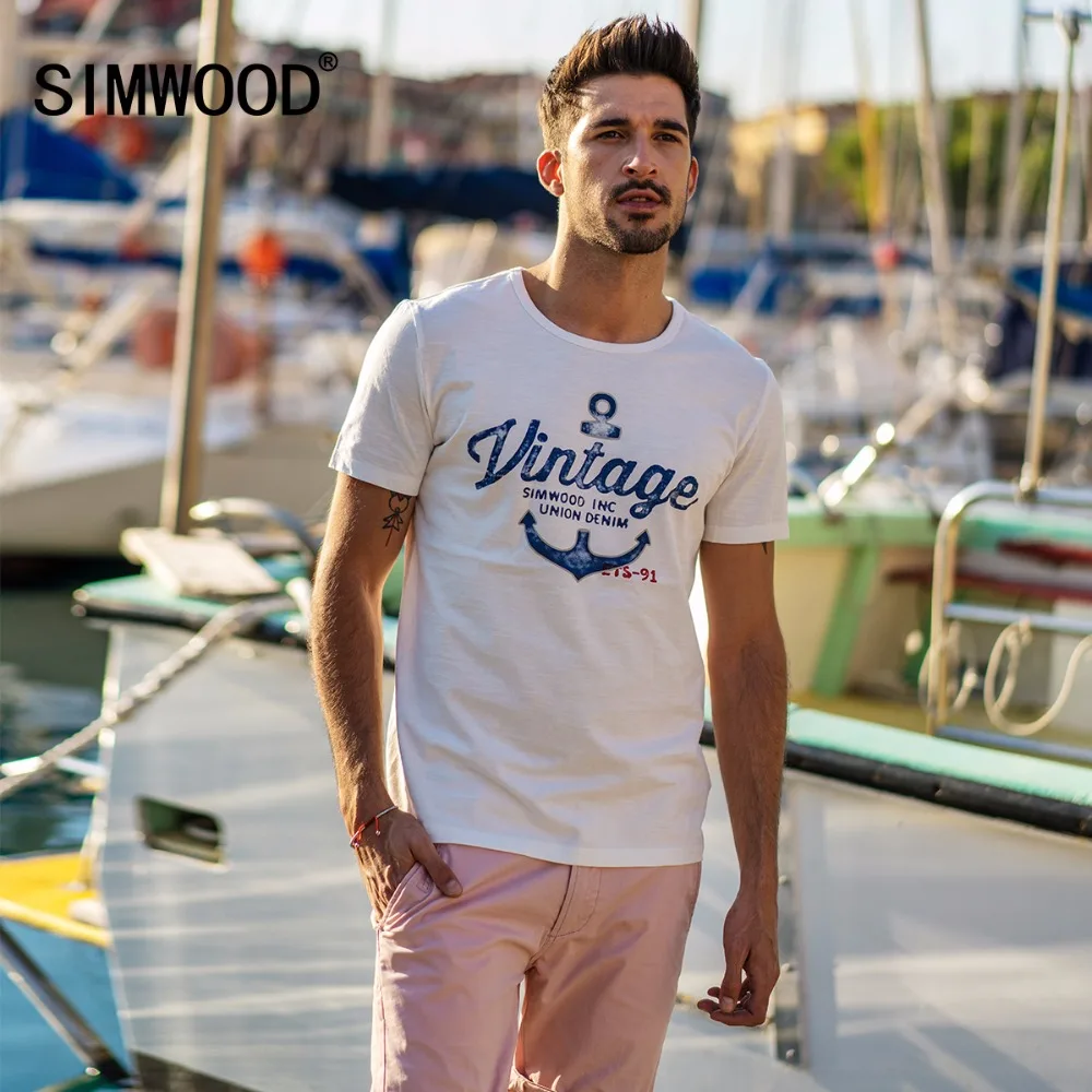 SIMWOOD 2019 летняя футболка для мужчин повседневное Slim Fit О образным вырезом Мода