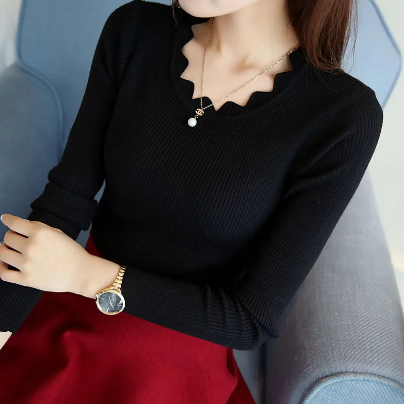 

2019 Autumn Winter Women Clothes knitting Sweaters Pullpvers Undershirts Woman's thin tight slim Sexy Simple Bottoming shirt