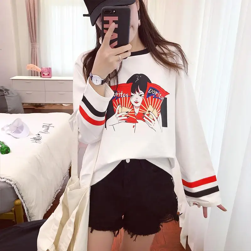Женские футболки топы японский Kawaii Женская свободная футболка Ulzzang с мультяшным