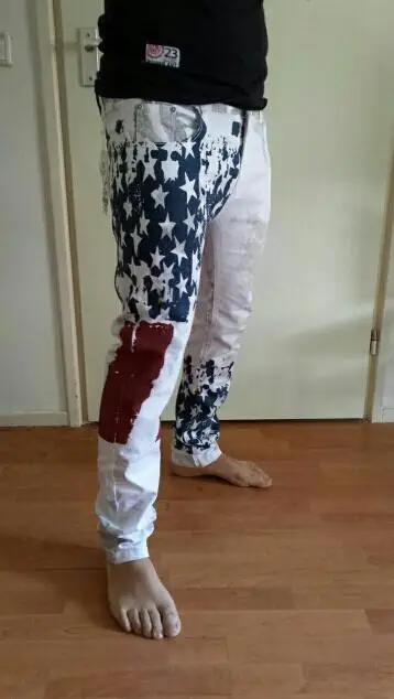Джинсы с рисунком американского флага брендовые джинсы мужские прямые