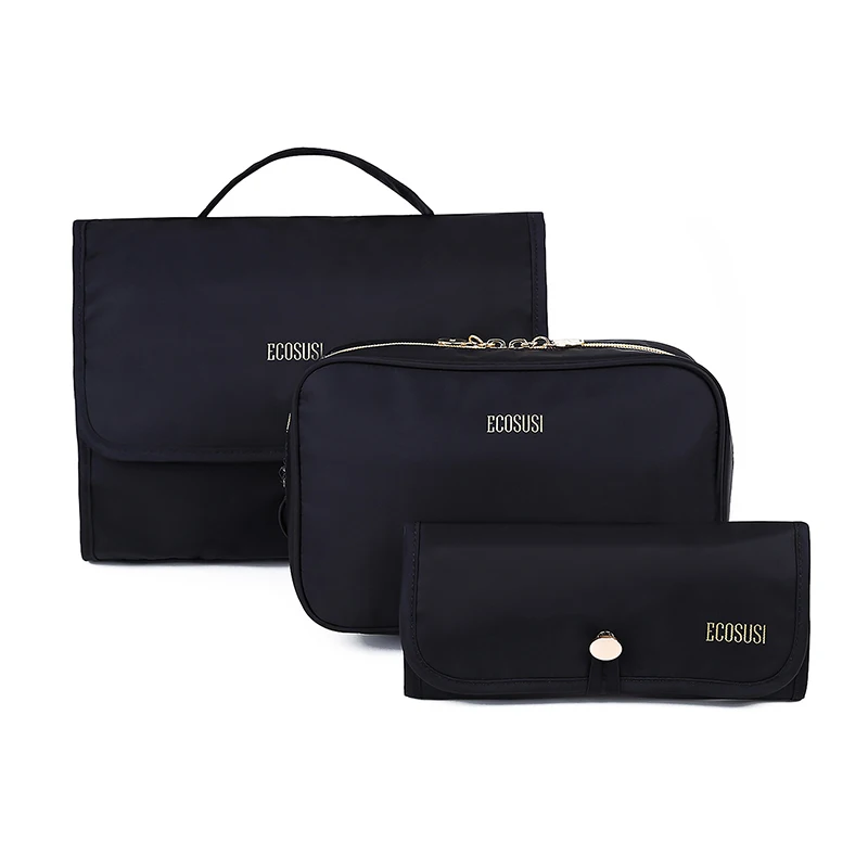 Black BAGSMART, 3 комплекта/шт, водонепроницаемая косметичка, большая Женская дорожная косметичка, косметичка, многофункциональная сумка-Органайзер для кистей - Цвет: Black