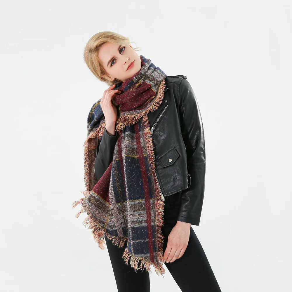 Шарф одеяло Winfox 2018 Новый брендовый зимний темно синий Бургундский Радужный цвет