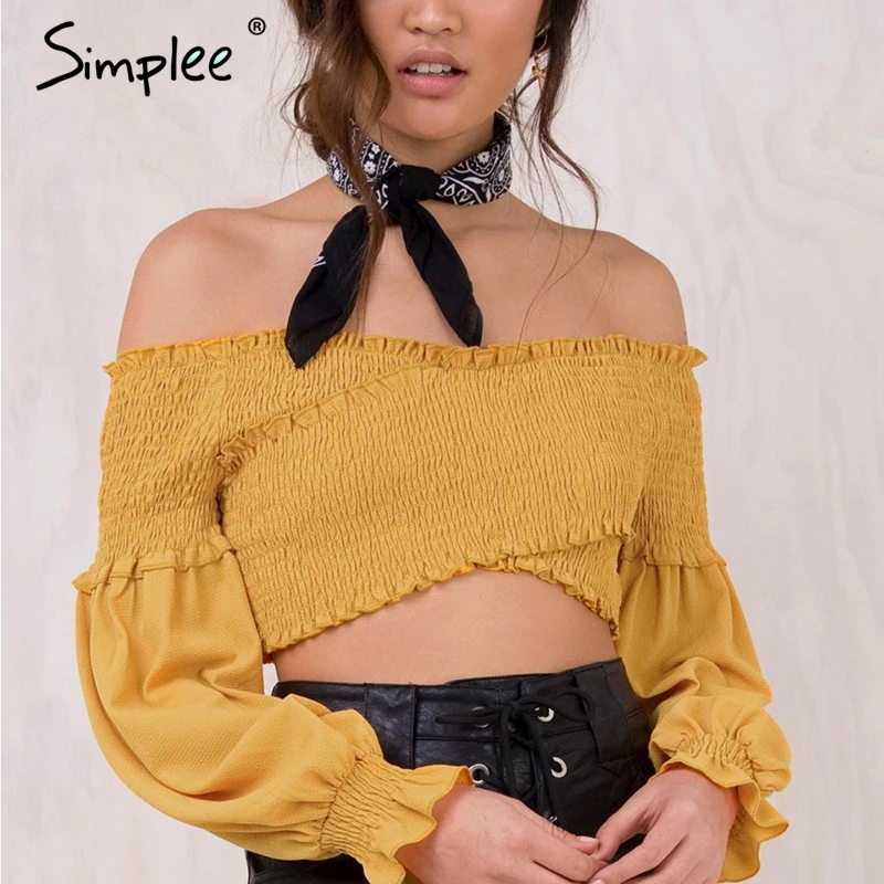 Simplee сексуальный топ с открытыми плечами тройники уличная гофрированная