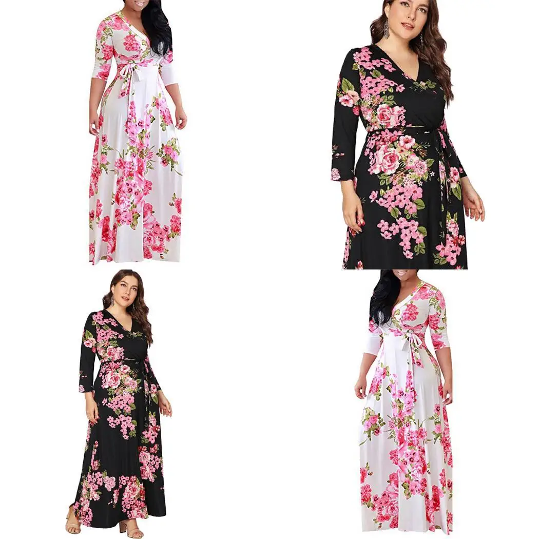 Женское Повседневное платье с v-образным вырезом и длинным рукавом цветочным