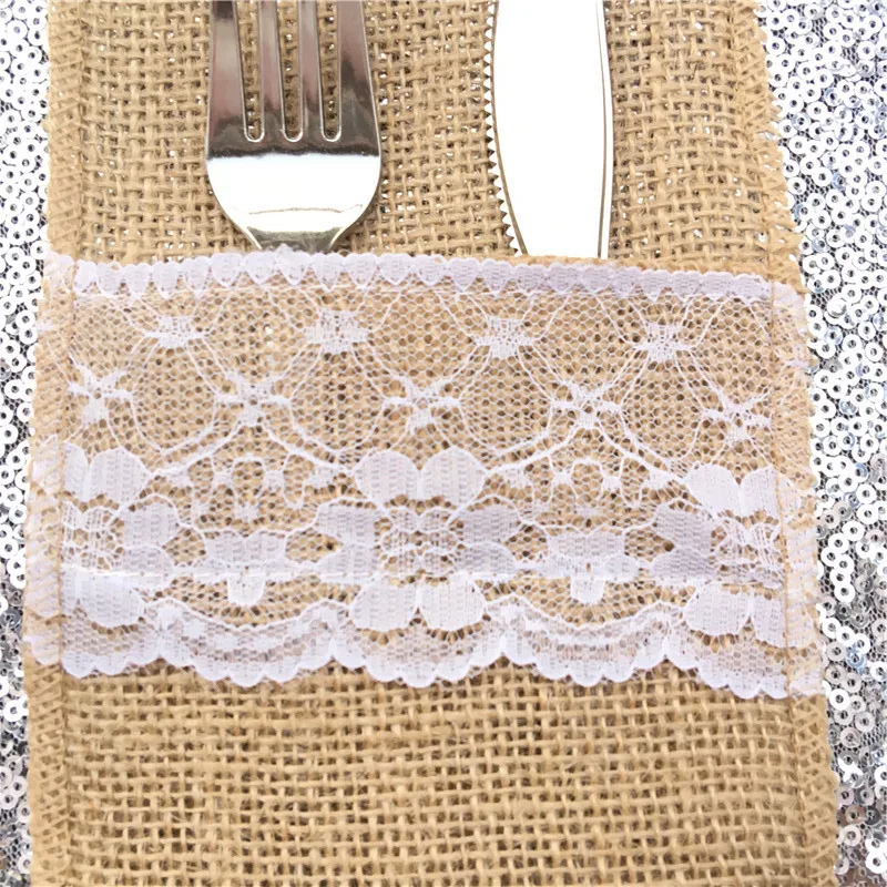 10 шт. винтажный держатель вилки и ножа карманный джутовый Мешковина кружевной