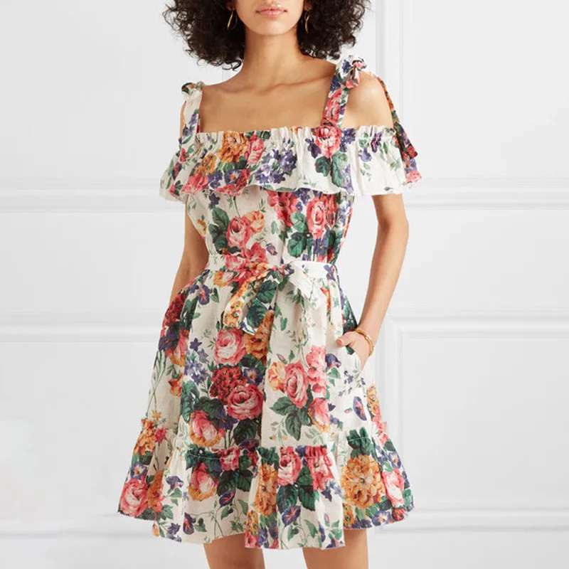 

Summer Dress 2019 Fashion New Sweet Holiday Style Women Dress Laced Slash Neck Off-the-shoulder Ruffled Short Sexy Dress