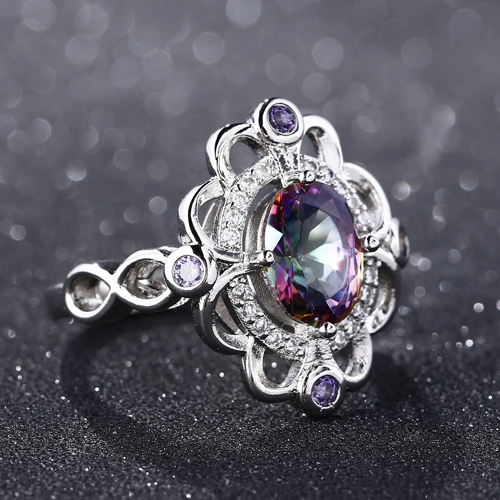 Bague Ringen Настоящее мистическое Радужное топаз 925 пробы Серебряное кольцо Помолвочное кольцо с аметистом кольца для женщин женские оригинальные ювелирные изделия