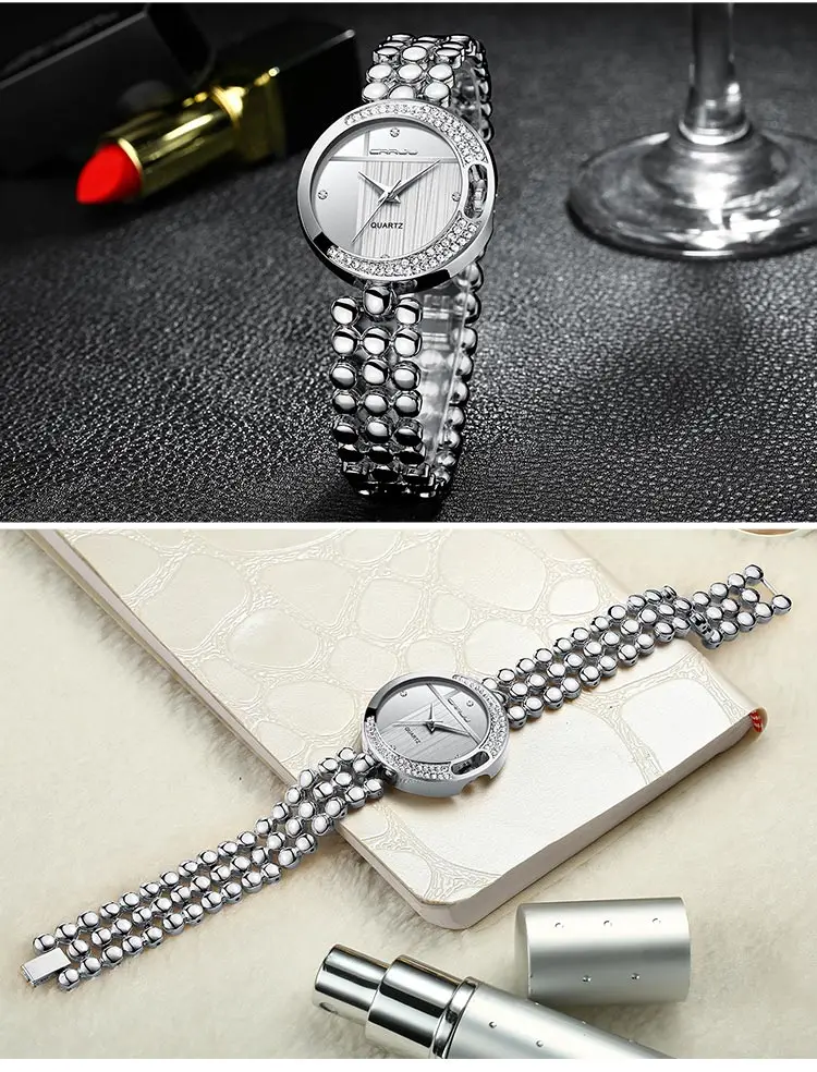 Relojes Mujer CRRJU для женщин модные стразы кварцевые часы нержавеющая сталь Ремешок moonlike дамы кристалл платье наручные часы