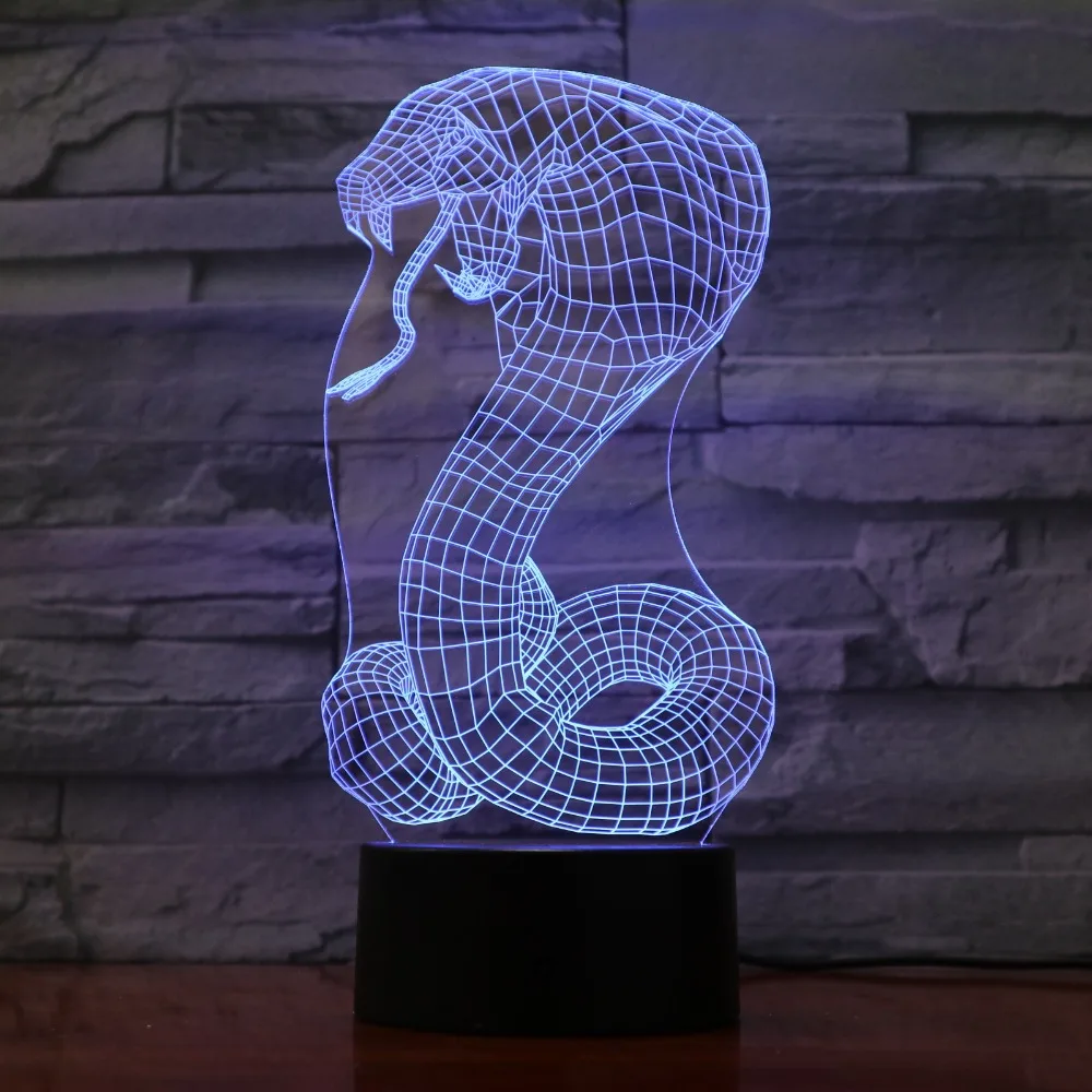 Мультяшный Змеиный ночсветильник 3D USB сенсорный переключатель Акриловые 7 Цветов