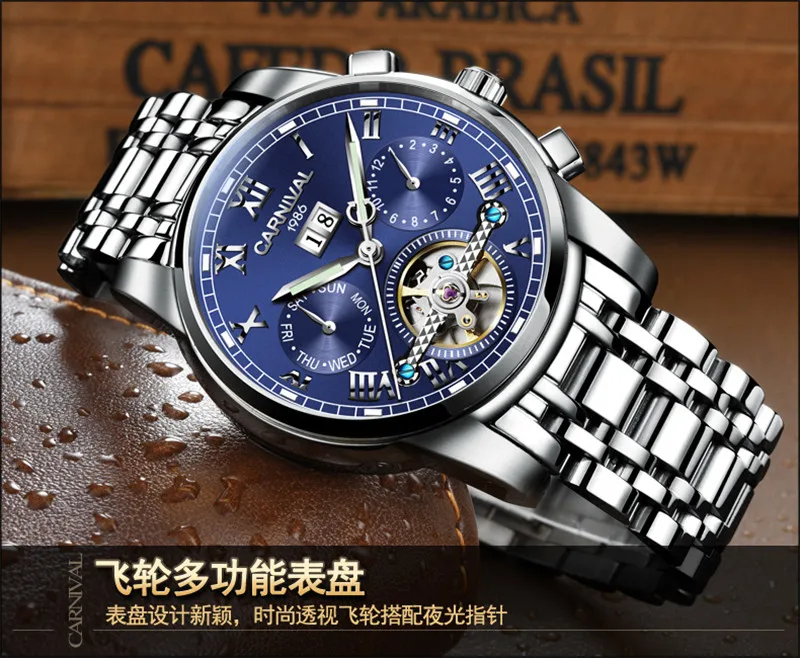 Карнавальный Топ бренд Tourbillon механические часы светящиеся водонепроницаемые