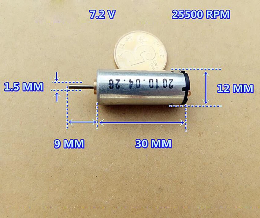 Абсолютно 12*30 мм высокоскоростной двигатель N60 с большим крутящим моментом DC7.2V 25500 об/мин микро двигатель постоянного тока Модель самолета мотор