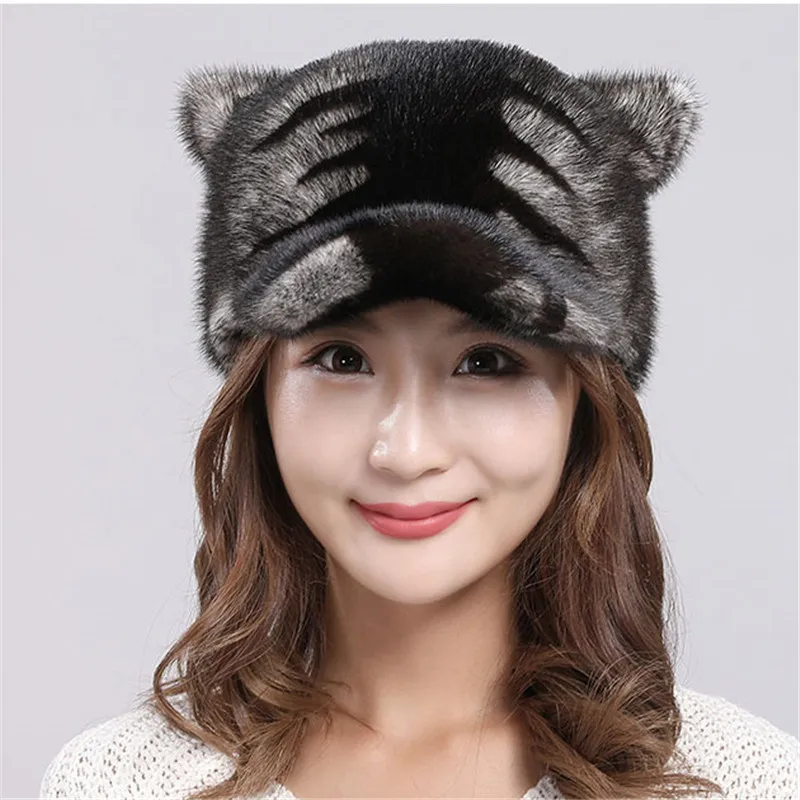 

Горячая Распродажа 100% настоящий натуральный мех шапка женская зима осень шапки для женщин медведь уши шапка норковая Женская шапка Русская...