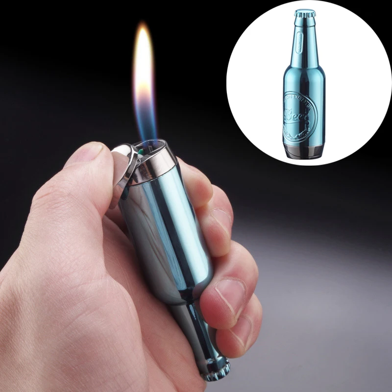 Креативная мини зажигалка надувная Бутановая газовая в форме бутылки пива