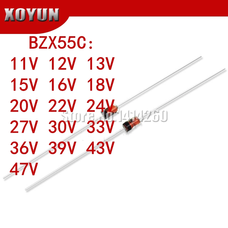 100 шт./лот BZX55C 11V 12V 13V 15V 16V 18V 20V 22V 24V 27V 30V 33V 36V 39V 43V 47V 0 5 W стабилитрон Диод 500MW DO 35