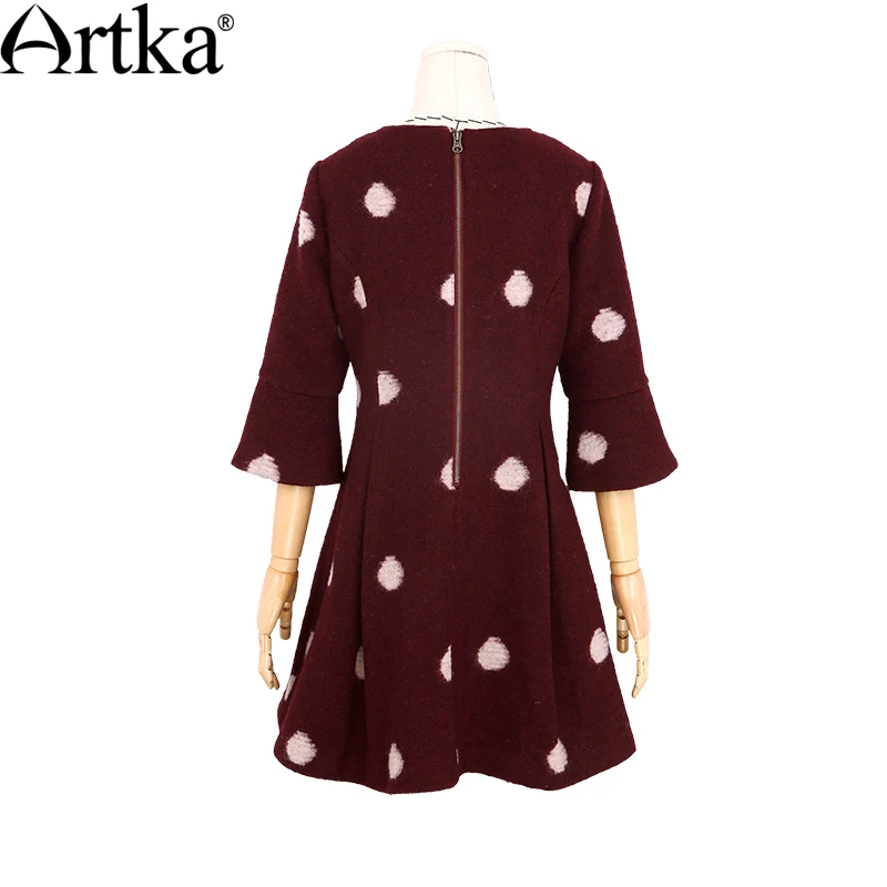 ARTKA Женское зимнее шерстяное платье миди с круглым вырезом и короткими рукавами