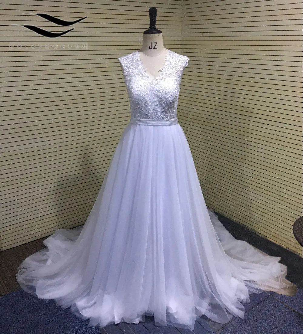 Дешевое пляжное свадебное платье А силуэта 2018 белое/цвета слоновой кости