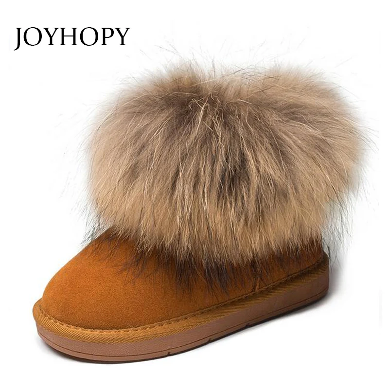 JOYHOPY Genuine leather Children Shoes Big fur Thick Warm Baby Girls Boys Snow Boots Winter Kids | Детская одежда и обувь