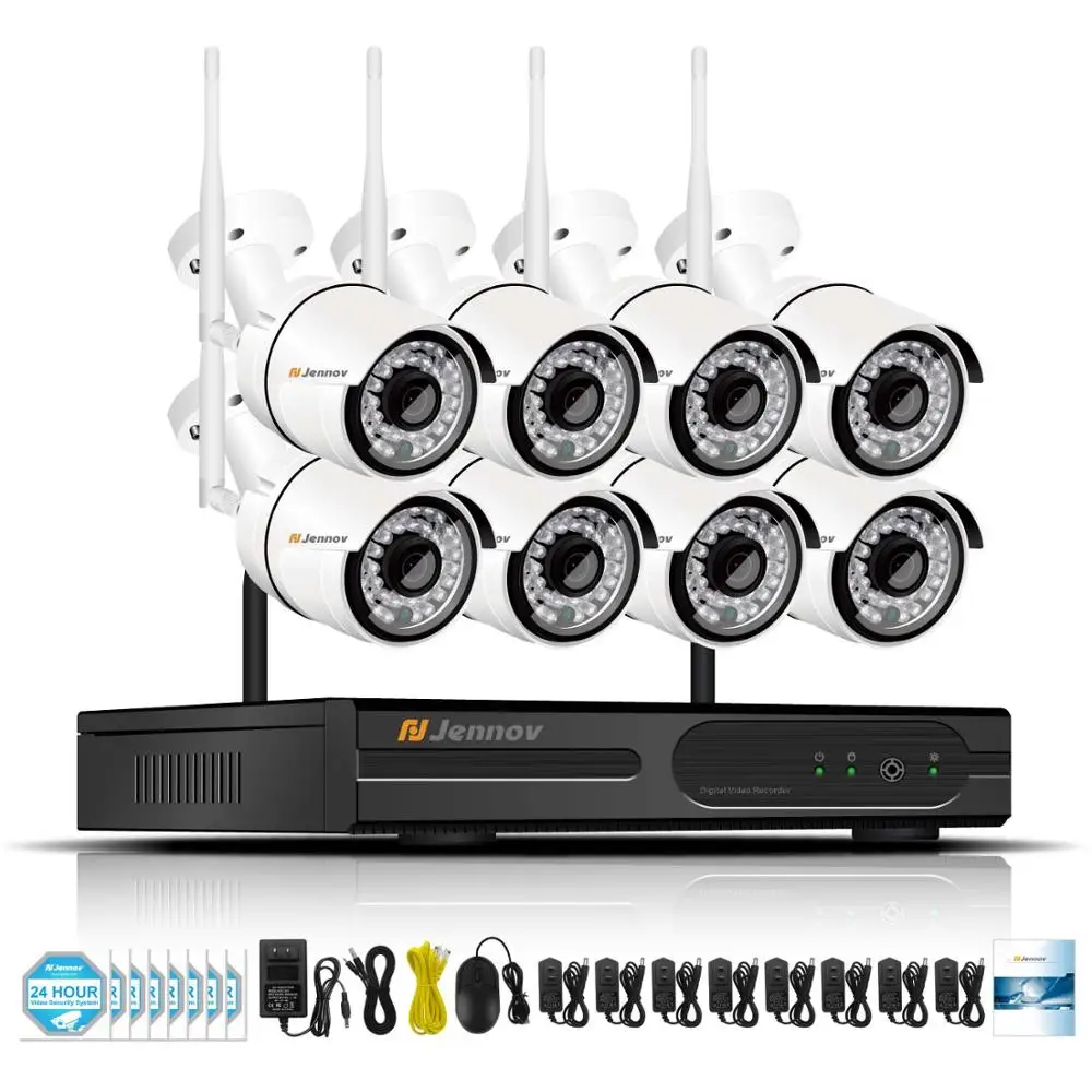 Jennov 2MP 8CH беспроводная камера безопасности система NVR Wifi комплект видеонаблюдения Система видеонаблюдения 1080P P2P HD уличная IP камера IP66 - Цвет: 8 Pieces Cameras