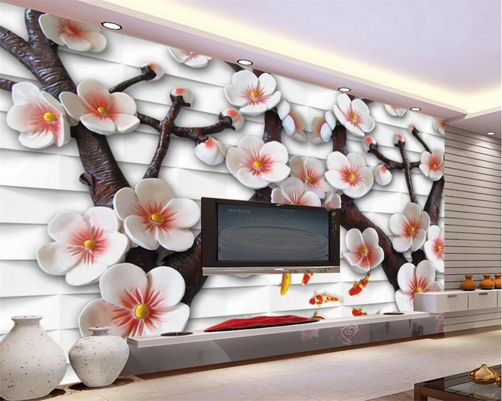 

Пользовательские 3d фото обои рельеф сливы цветок простой современный европейский росписи 3D обои для стен 3 d