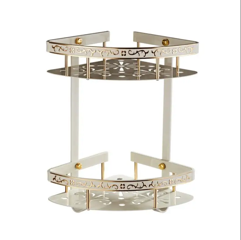 Wall Mounted Ivory and Gold Aluminum Bathroom Shelf Bath Shower corner shelf Soap Holder building material | Обустройство дома