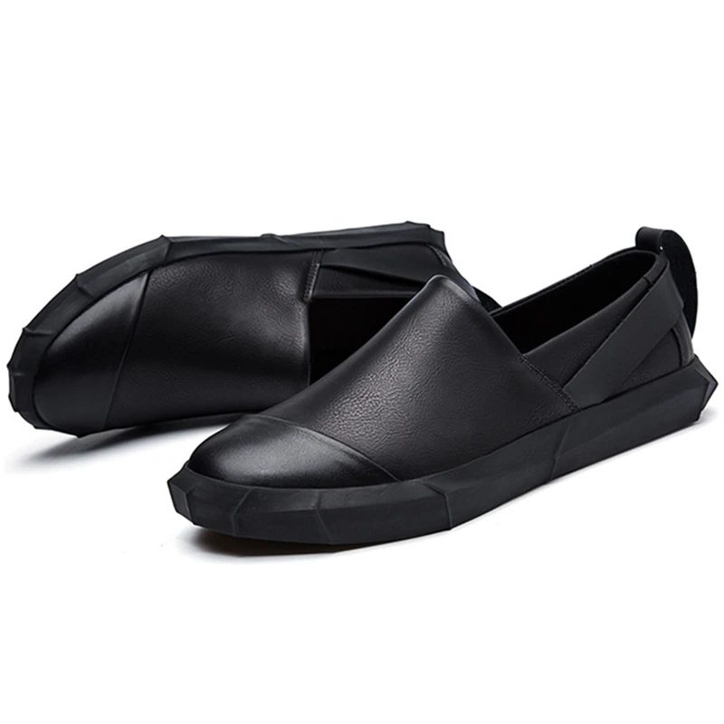 Men Casual Shoes Loafers Round Toe Slip-on Flat Skate Fashion Black&ampwhite Student Male Footwear Leather Zapatos De Hombre | Обувь