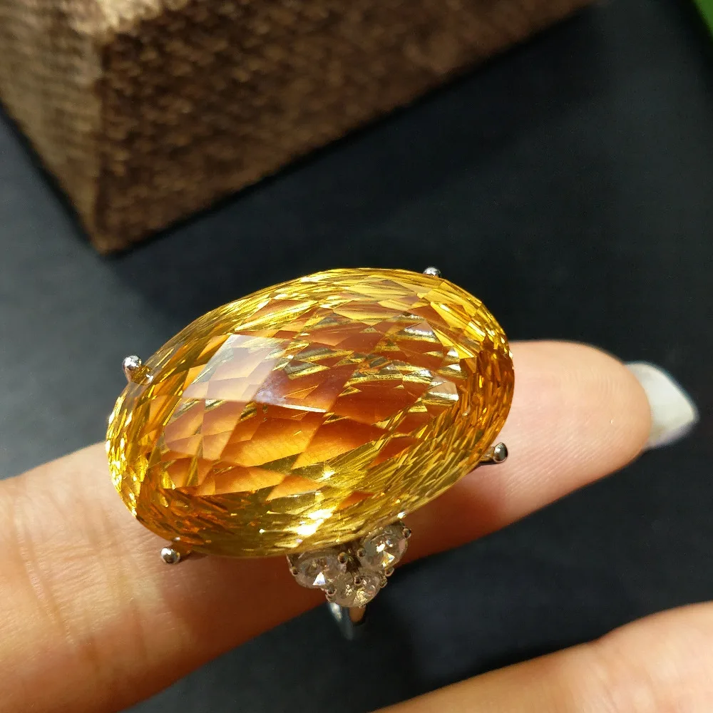 FLZB 100% натуральный цитрин 33.6ct драгоценных камней большие ужин кольцо для леди в 925