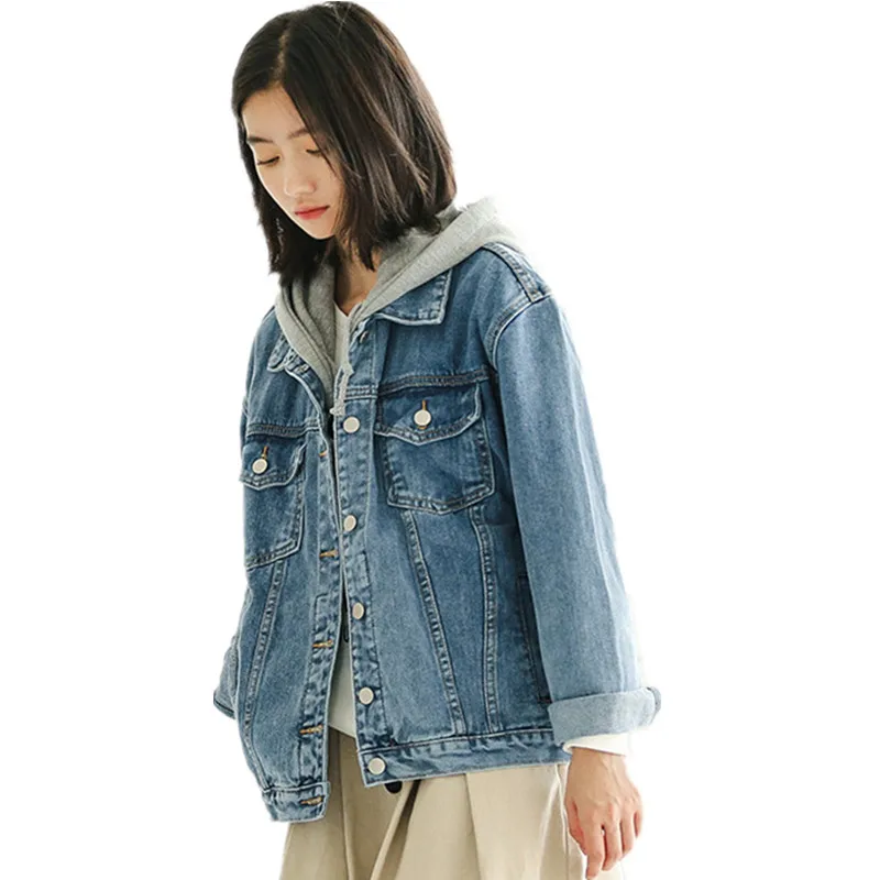 Hooded Denim Jacket Women Spring Vintage Streetwear Female Loose Jeans Girls Student Washed Hoody Coat | Женская одежда