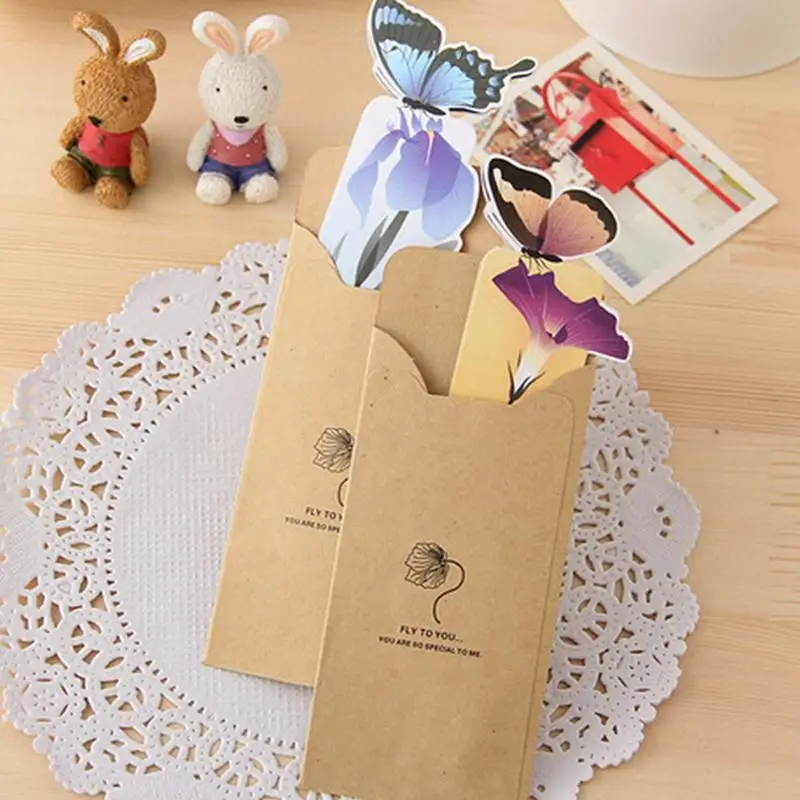 2PCS Mini Paper Stationery Accessories 3D Butterfly Flower Colorful Bookmark Beautiful Birthday Christmas Gift | Канцтовары для