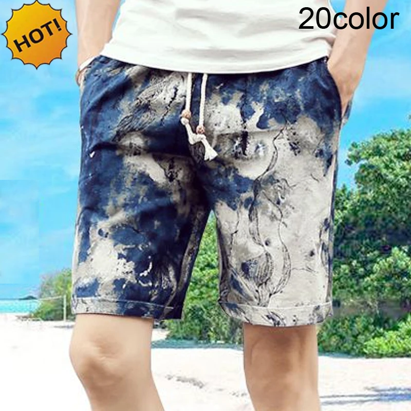 

Summer Style 2020 Outdoors Beach Board Shorts Men Loose Printed Color Drawstring 100%Cotton Short Plus Size M-4XL 20 color