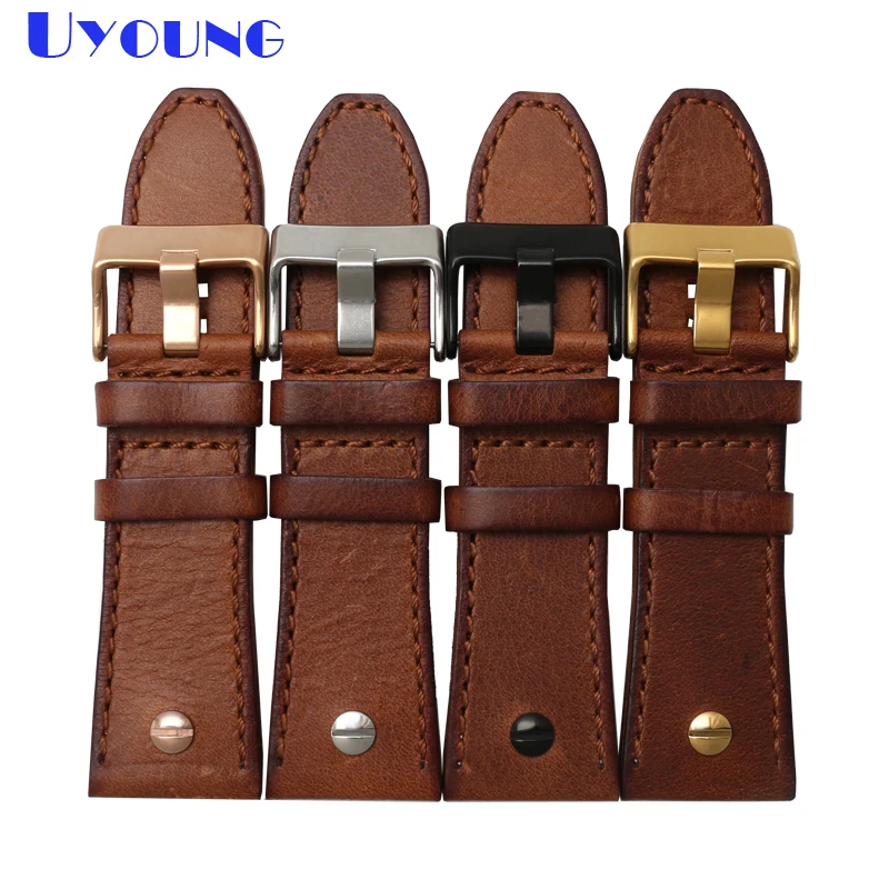 

senior Genuine leather watchband 24 26 28mm watch strap brown band With nail for diesel watchs band handmade leather bracelet