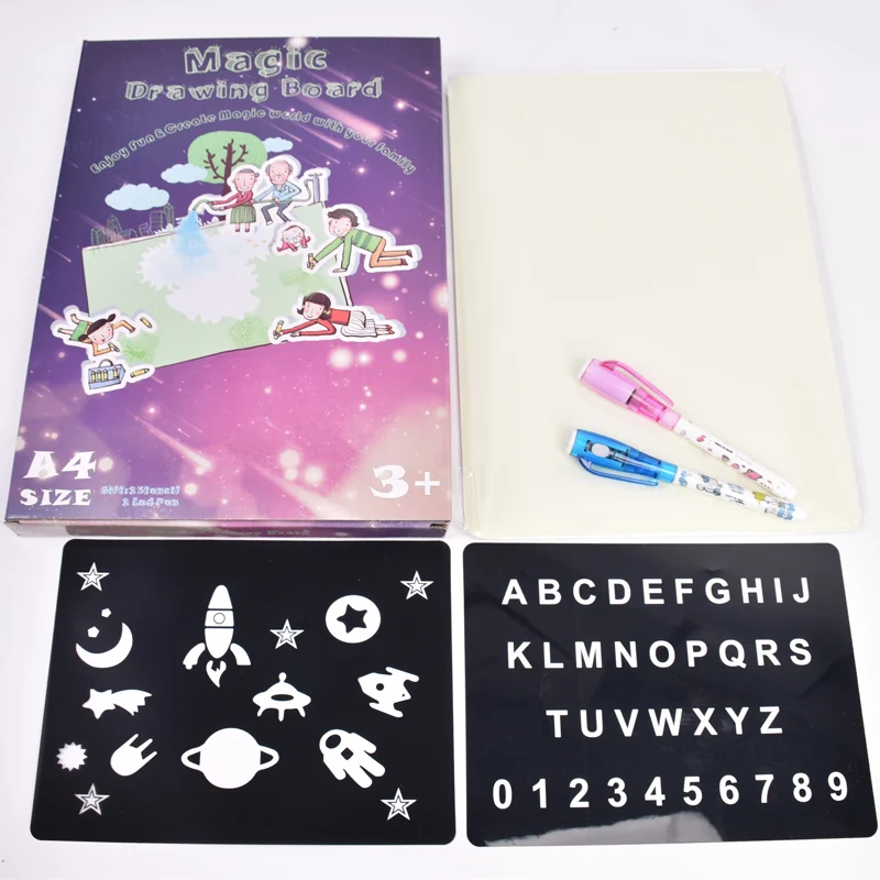 

A4 Night Light Drawing Board Set Magic Draw with Light Kids Baby Educational Writing Paint Toy In Box
