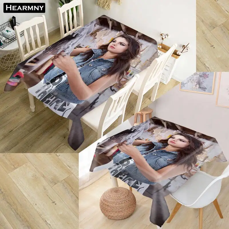 

Customize 3D Tablecloth Selena Gomez Oxford Cloth Dust-proof Rectangular Table Cover For Party Home Decor 100X140cm175x175cm