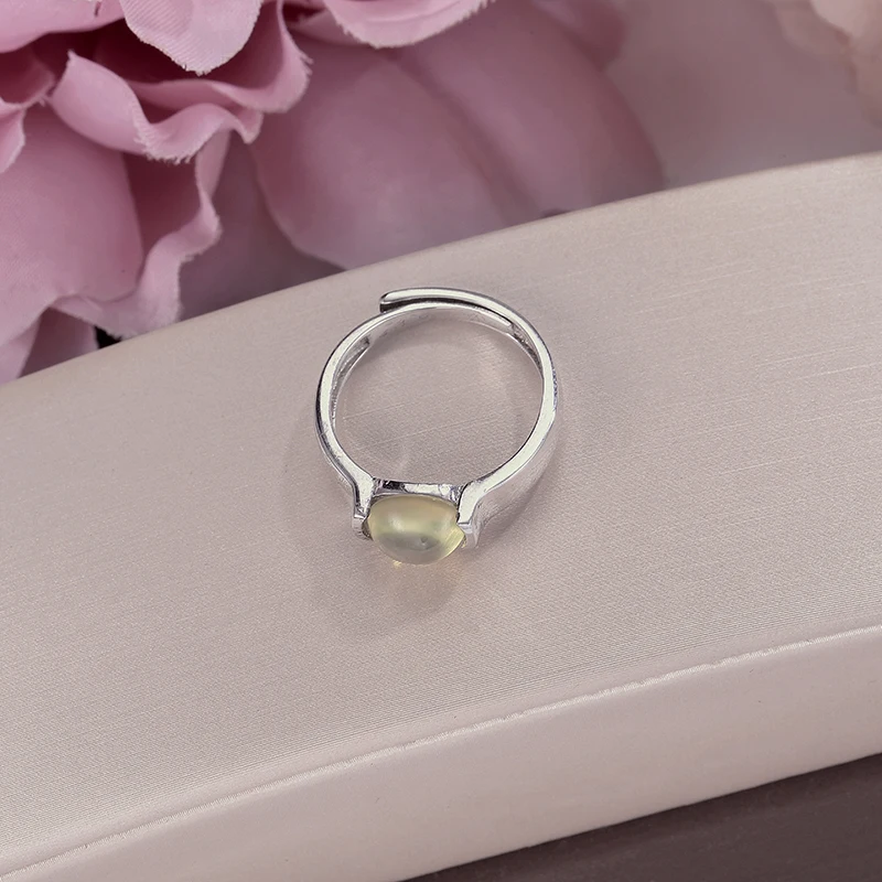 Rings For Women Prehnite Fine Jewelry S925 Silver Sterling 7*7mm Natural Green Oval Gemstone Adjustable Ring Bijoux R-PR006 | Украшения и