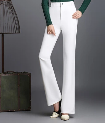 Straight pants for women plus size solid colour high waist elastic cotton blend full length casual pring thin qzq0602 | Женская одежда