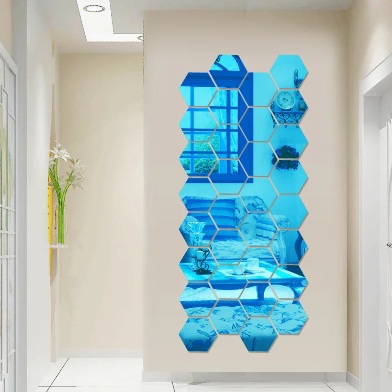 12 шт./компл. с шестигранной зеркальной поверхностью для спальни гостиной фон