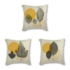 Декоративная подушка 45x45 см, декоративная квадратная наволочка с абстрактным изображением желтых колец, прозрачных листьев, в скандинавском стиле