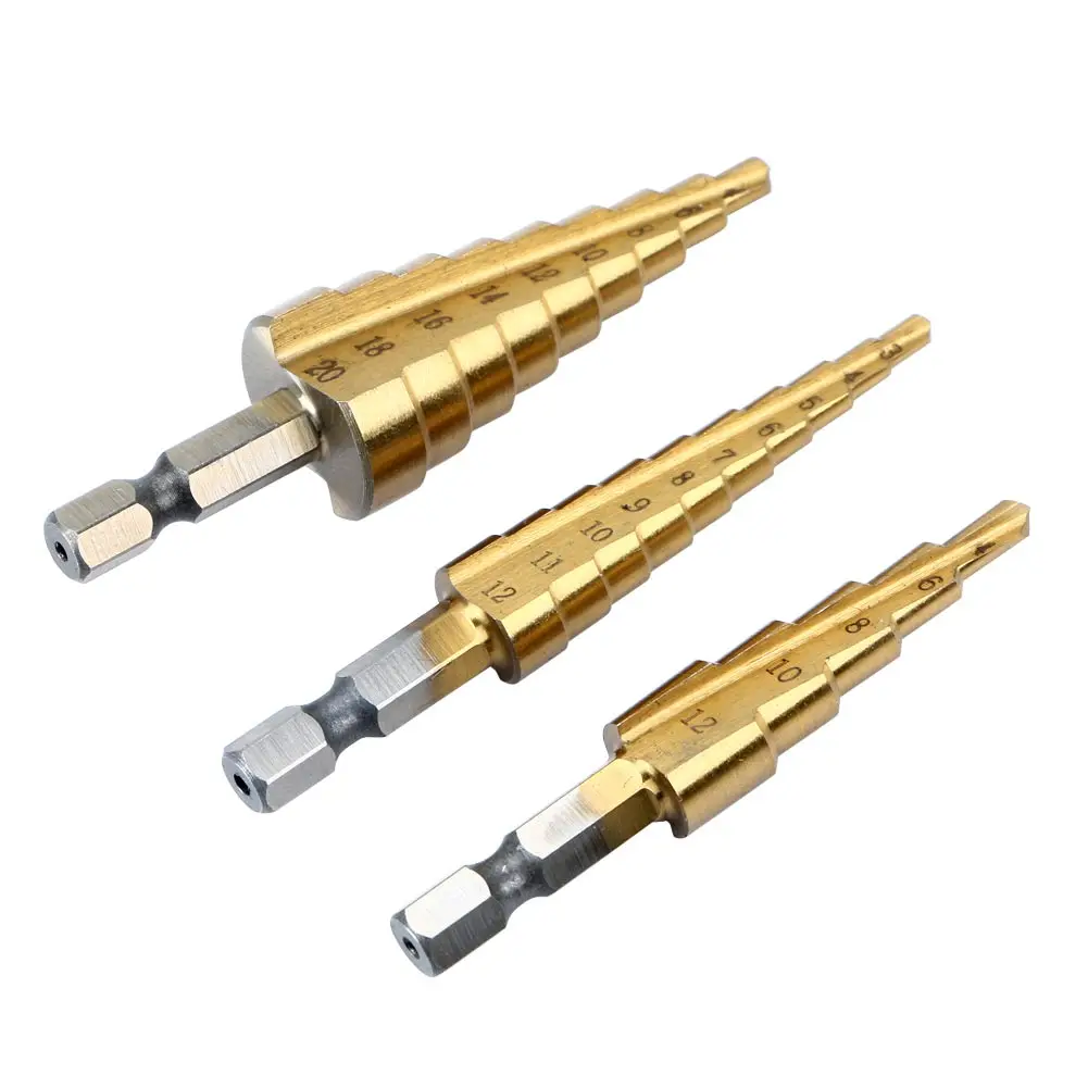 3 шт. HSS метрическое титановое покрытие набор ступенчатых сверл 12 мм 4 20