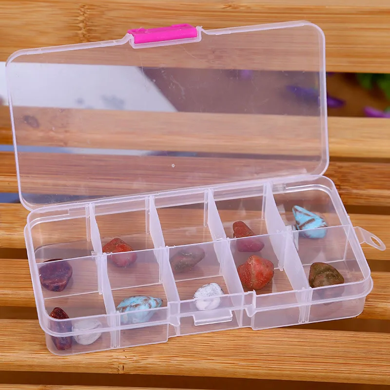 

Hot Sale 5 Colored Jewelry Box Display Adjustable 10 cells Compartment Plastic Storage Box Jewelry Tool Container beads Case DIY