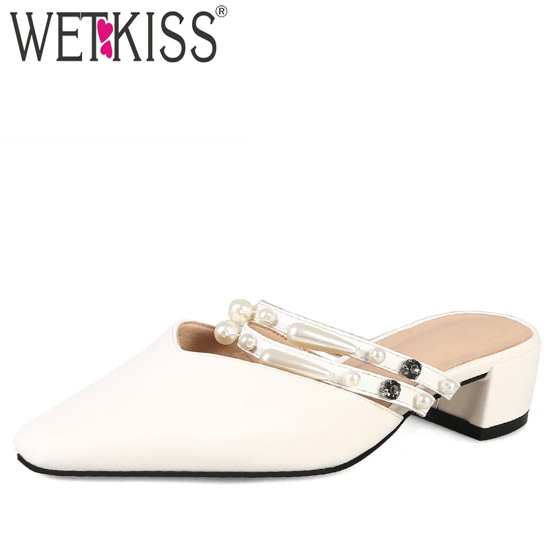 WETKISS/женские шлепанцы на толстом каблуке средней высоты Обувь с квадратным