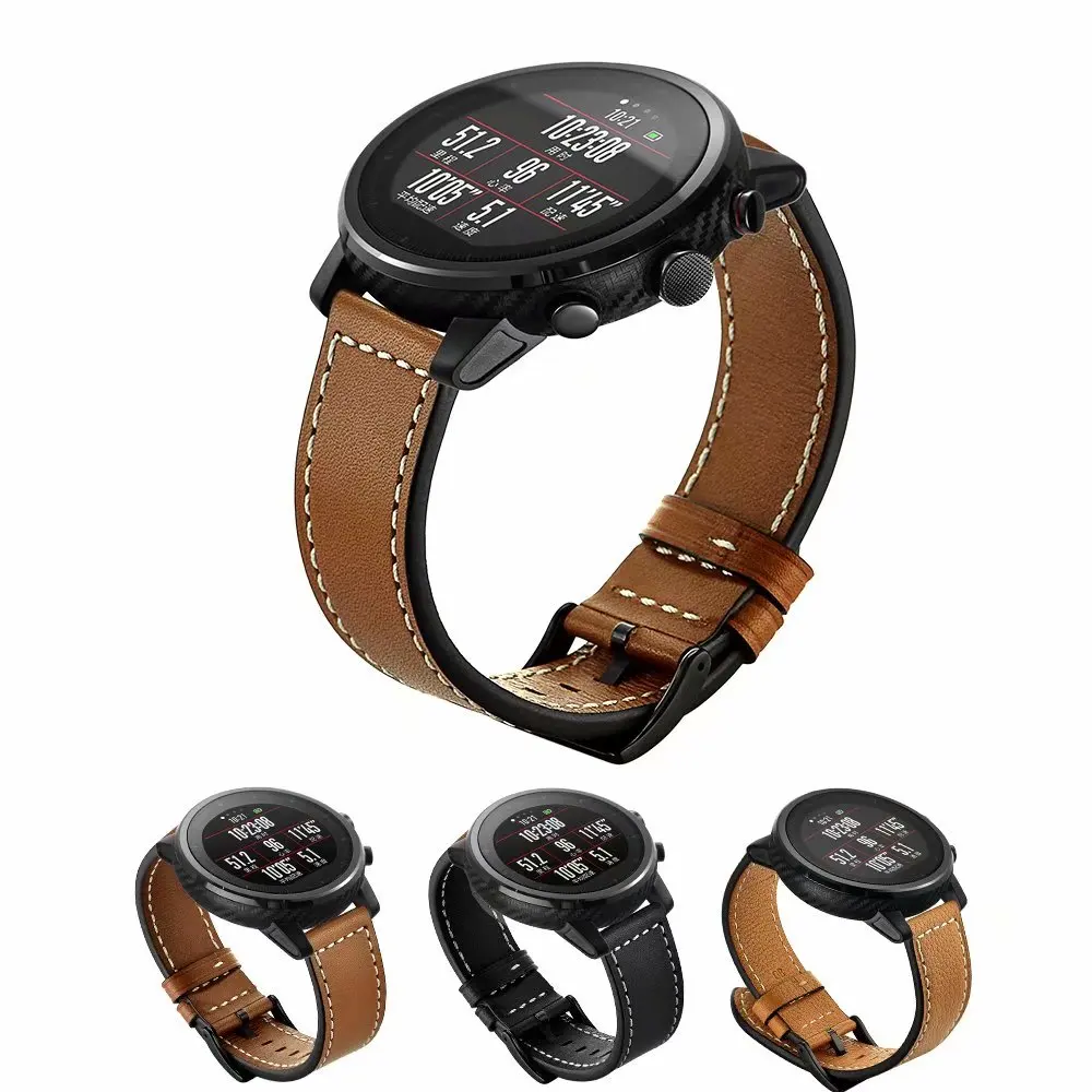 22 мм часы ремешок для Xiaomi Huami Amazfit 2 1 Stratos темп 2 кожаный ремешок для Шестерни S3 huawei часы 2pro наручный ремень