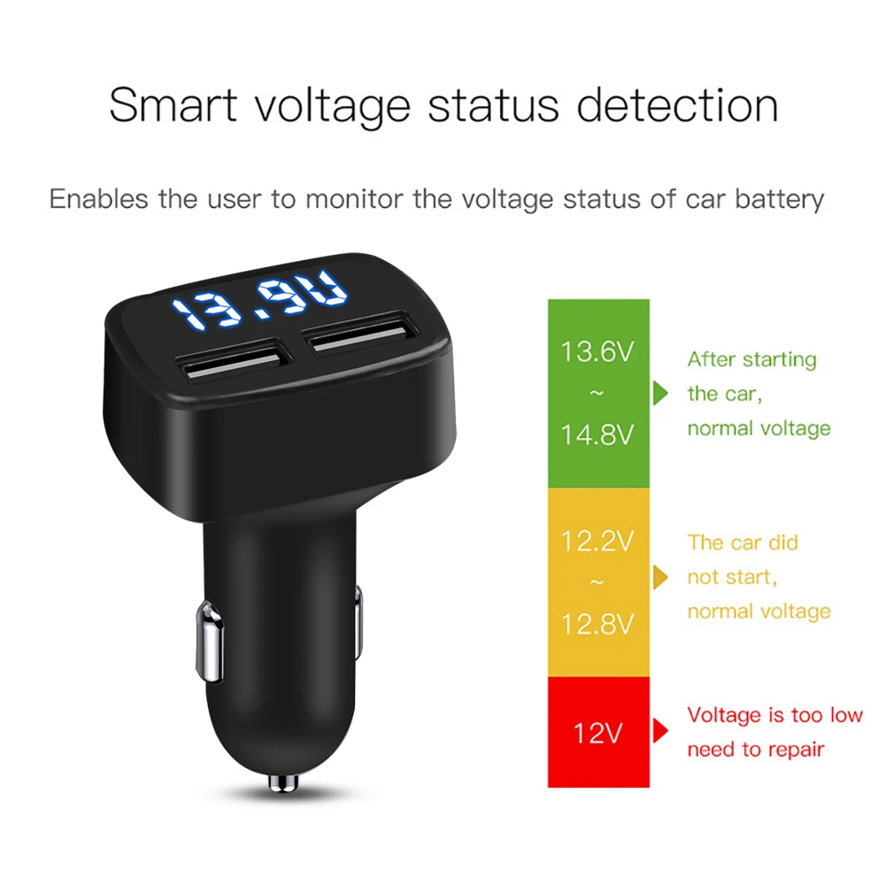 KEBIDU Dual USB Car Charger Voltage/temperature/Current Meter Tester Blue LCD Display Short Circuit Protection Digital | Мобильные