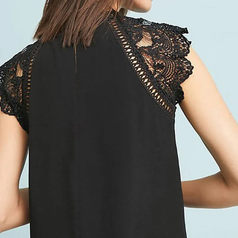 

Summer Women Tops Blouses Lace Patchwork Sleeveless Solid Shirt 2019 New Female Blouse Blusas Roupa Feminina Shirts