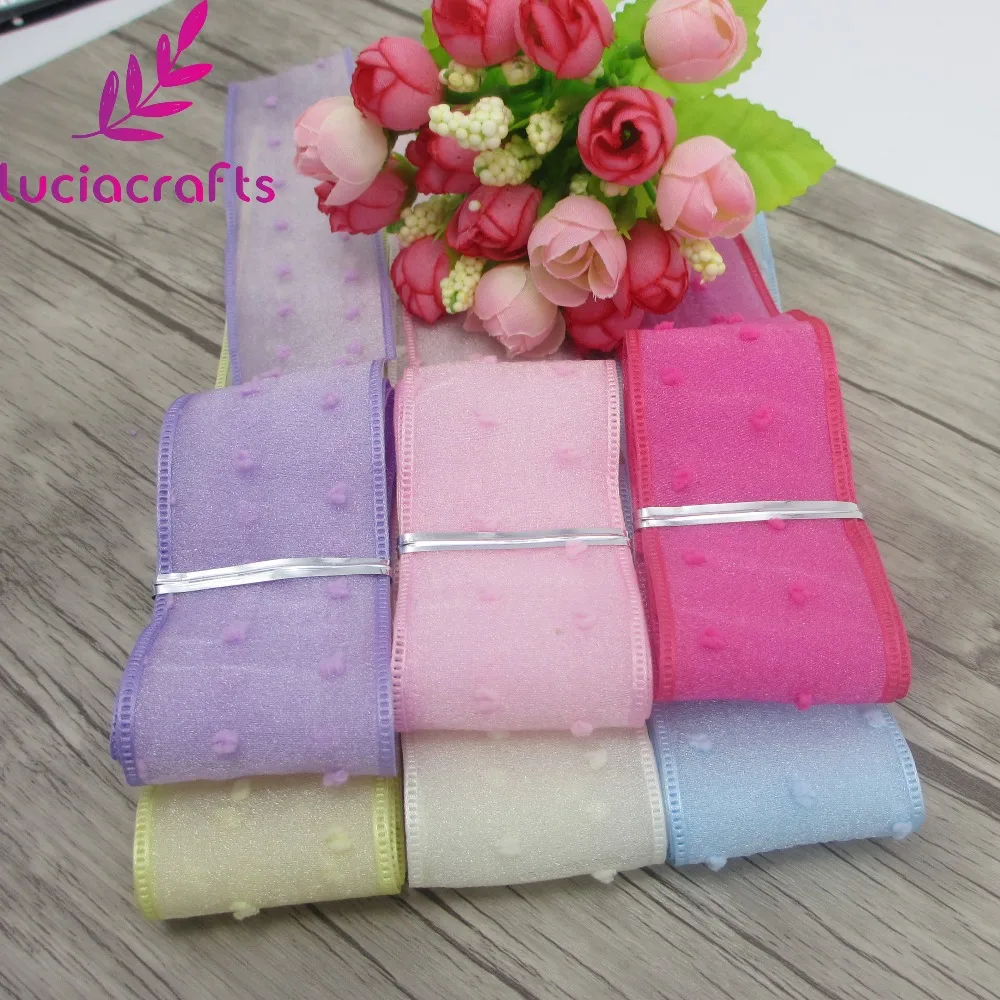 Lucia Crafts 40 мм двухслойная лента из органзы с принтом в горошек для упаковки и банта материалы ручной работы P0203