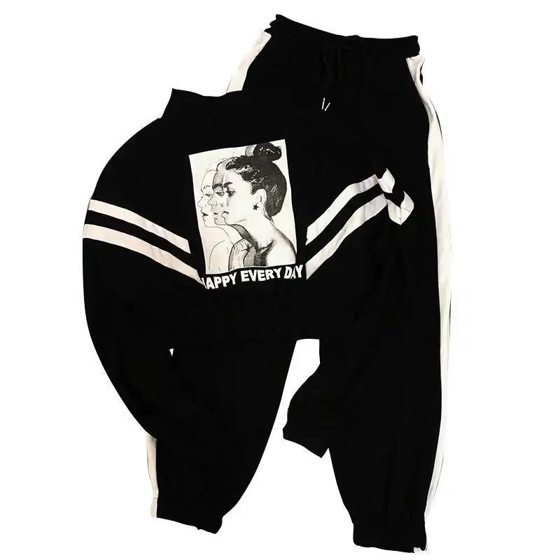 2019 Rushed Cotton Full Spring New Suit Stand Collar Long-sleeved Back Beauty Pattern Coat And Casual Trousers Two-piece Women |