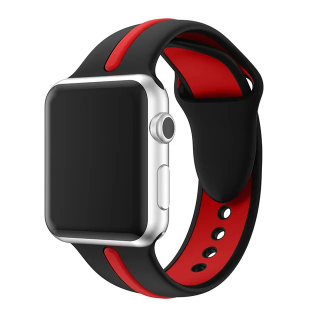 black-red Силиконовый ремешок JANSIN для apple watch series 5 4 3 2, спортивный ремешок для iwatch 38 мм/42 мм/40 мм/44 мм, цветной ремешок для замены - Цвет ремешка: black-red